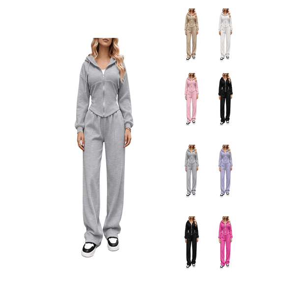 Zynoxe womens sweatsuits 2 piece set drawstring zip up hoodie elastic waist long sweatpants suit