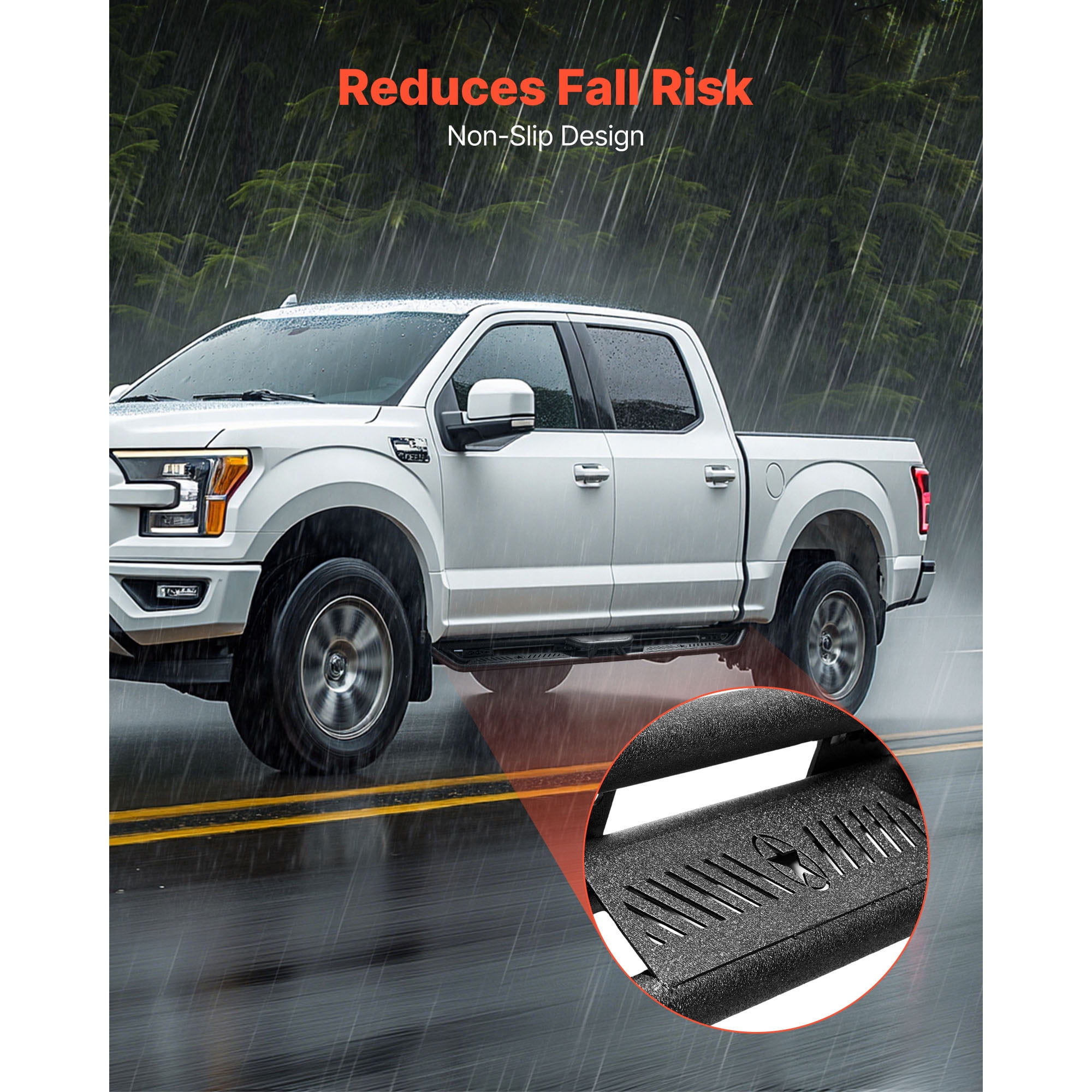 KFFKFF 6-Inch Side Steps for 2015-2025 Ford F150 SuperCrew Cab, Black Carbon Steel Running Boards with 550 lbs Load Capacity and Non-Slip Design