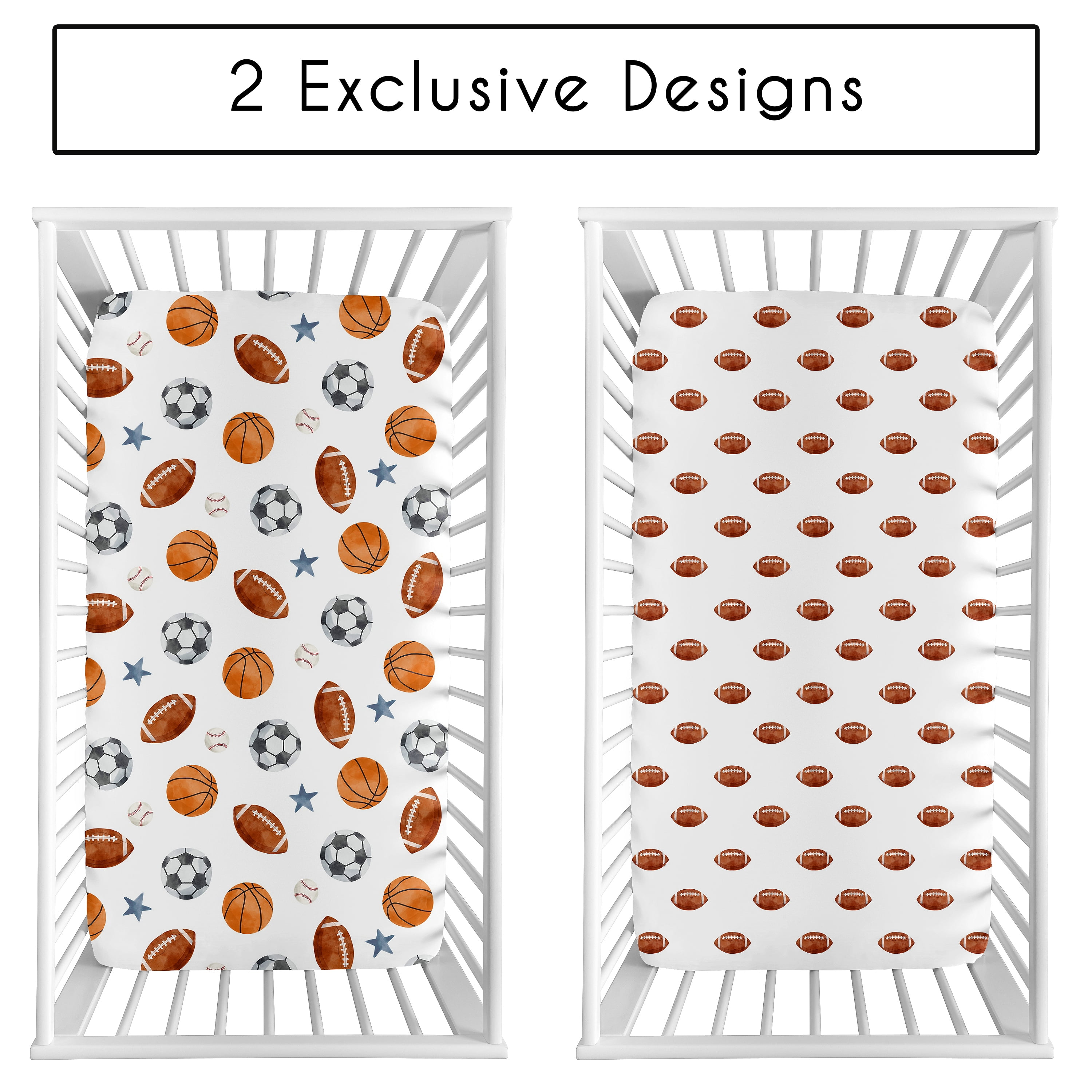 Sweet Jojo Designs Watercolor Sports Theme Boy Fitted Crib Sheets Set 2 Piece
