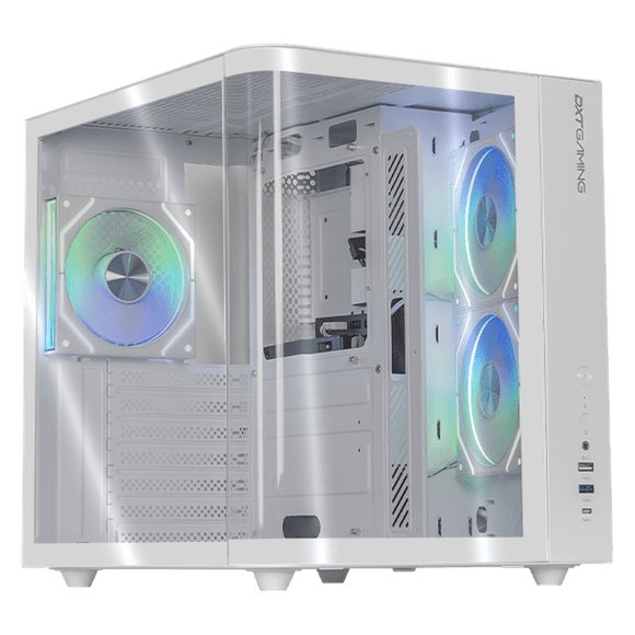Gabinete DXT GAMING Titan PRO Mini Torre Cristal Curvo Panoramico 3 Fan ARGB USB-C Blanco CDXT900WT