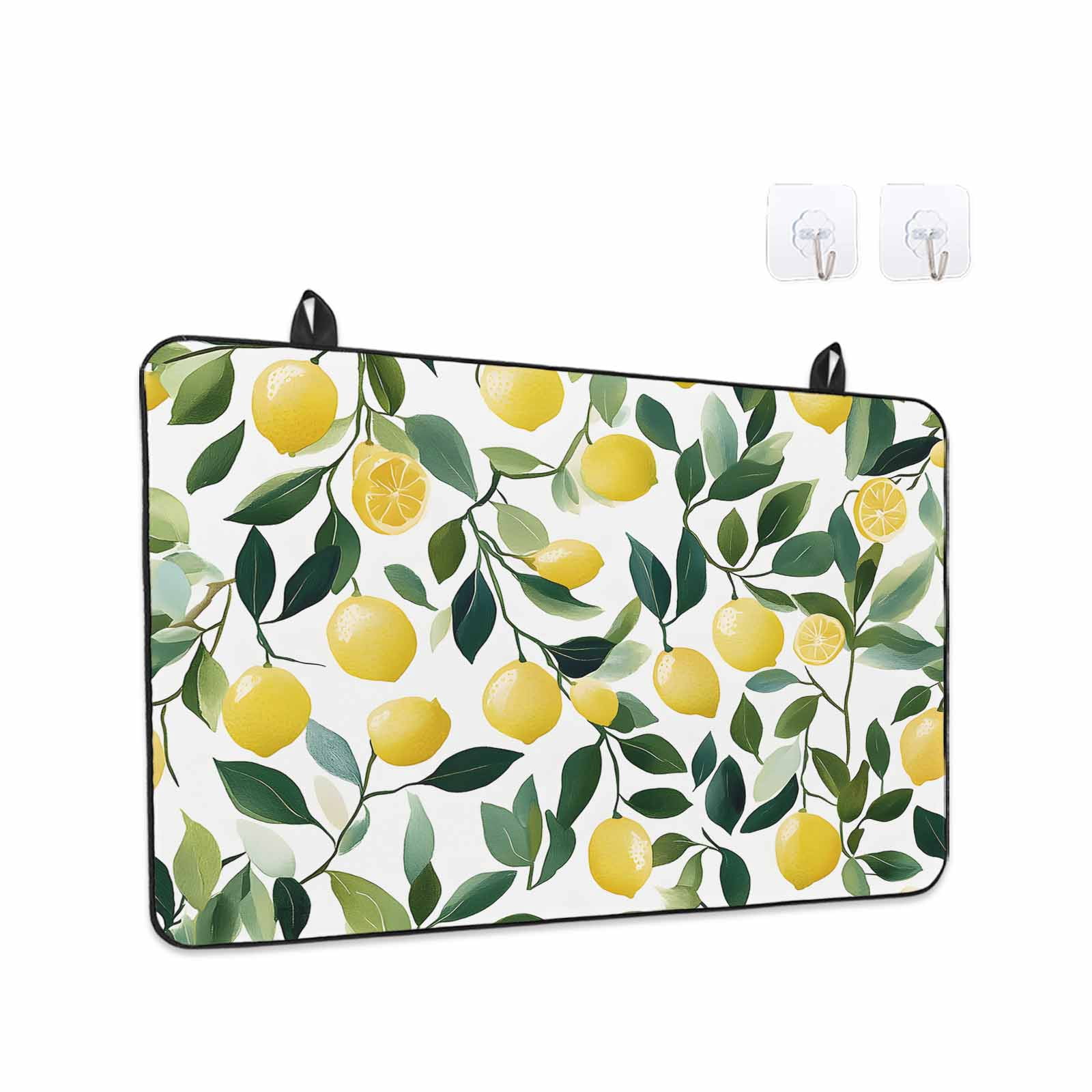 Summer Lemon Stove Top Cover for Electric Stove, Heat-proof & Non Slip Glass Top Stove Cover Protector, Yellow Fruits Green Botanical Pastoral Kitchen Flat Cooktop Rubber Mat 24x21 Inches