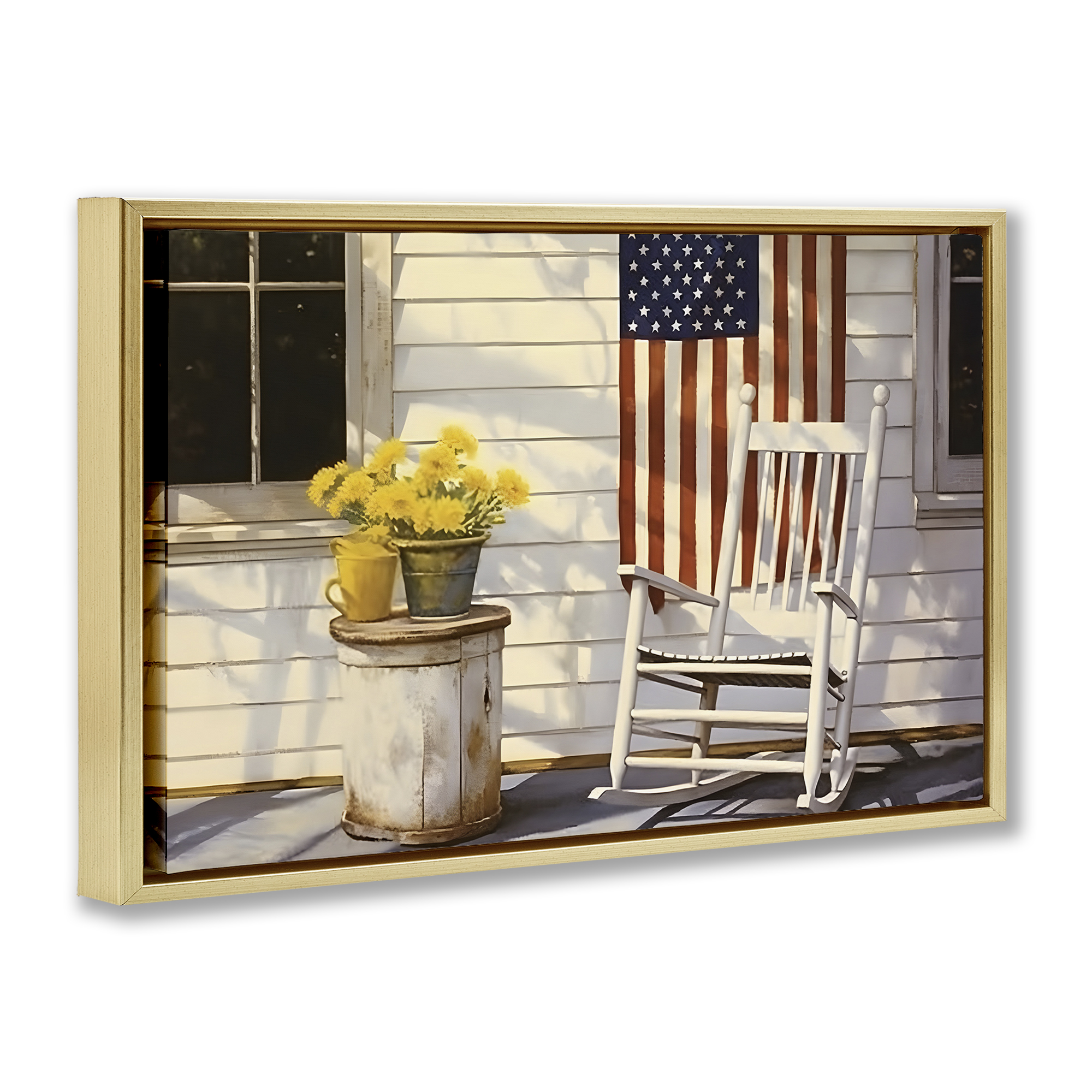 Stupell Industries Americana Deco Scene Travel & Places Painting Gold Floater Framed Canvas Art Print Wall Art, 31 x 21