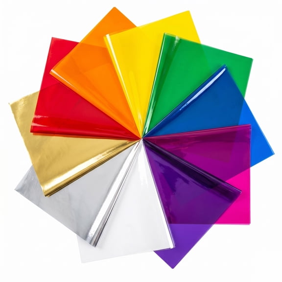 120 Pcs Cello Sheets 8 x 8 in (10 Colors Silver & Gold Included) - Colored Cellophane Sheets by Fiesta Wraps