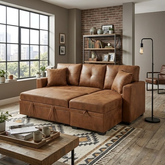 L-Shaped Sectional Sofa with Pull-Out Bed and Reversible Chaise, Convertible Sleeper Sofa Bed Modern Couch Bed for Living Room Apartment