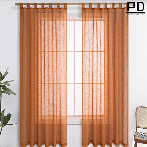 Burnt Orange Sheer Curtains 63 Inch Length for Bedroon