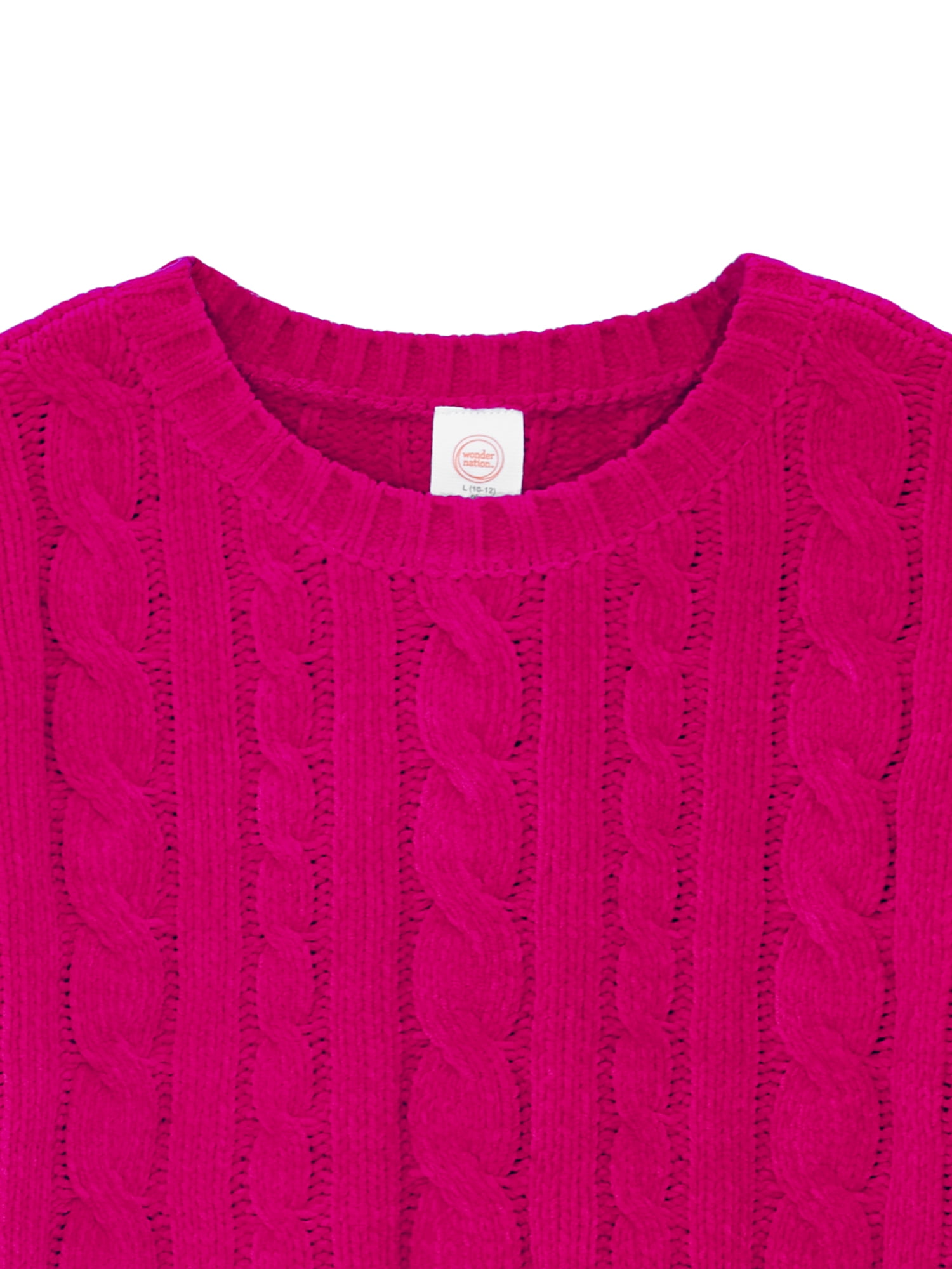 Wonder Nation Girls Chenille Sweater with Long Sleeves, Sizes 4-18 & Plus