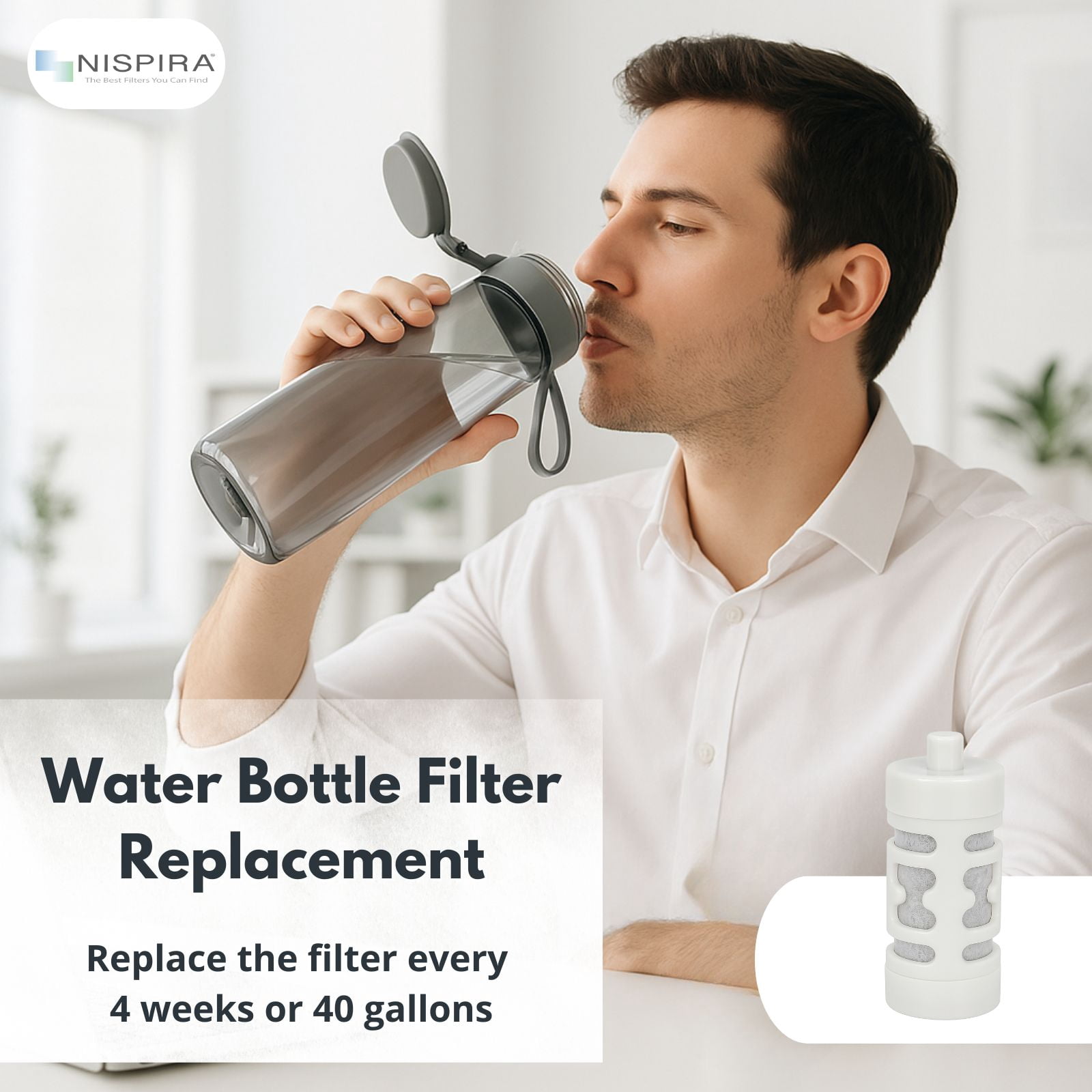 Nispira Activated Carbon Water Filter Replacement Compatible with Philips GoZero Everyday Water Bottle, 6 Pcs