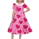 thumbnail image 1 of Vestido de manga corta con cuello en V para niña, estampado de manga corta, falda con cuello doblado y cintura mediana y grande, de poliéster., 1 of 6