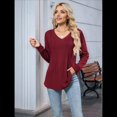 thumbnail image 4 of Blusas de Larga Abullonadas para Mujer, con Cuello en V Plisado, Estilo Túnica de Otoño, Elegantes, Informales, Holgadas, para Verano Vino Tinto XXL, 4 of 10