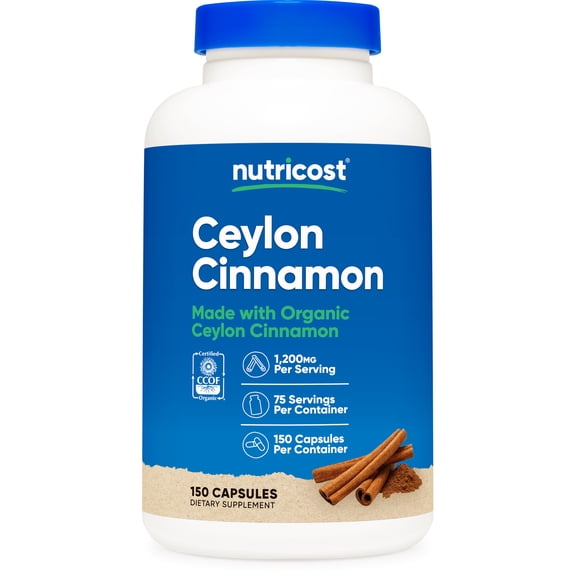 Nutricost Cinnamon (Ceylon Cinnamon) Supplement 1,200mg Serving, 150 Capsules