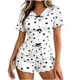 thumbnail image 3 of Liweisiy Women's Heart Print 2 Piece Pajama Sets Lapel Split Front Tops Elastic Waist Bow Shorts Graphic Trendy Sleepwear Black L, 3 of 6