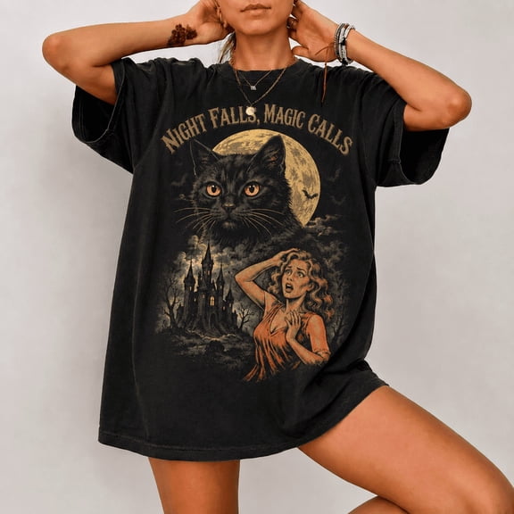 Halloween Cat Shirt, Vintage 90s Style Graphic T-Shirt, Retro Comfort Colors® Halloween University Spooky Unisex Top, Halloween Spooky Tee