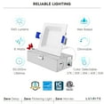 thumbnail image 7 of Luxrite 3 Inch Ultra Thin Square LED Recessed Lighting, 8W, 5CCT Color Selectable 2700K-5000K, 540 Lumens, Wet Rated, ETL, Baffle Trim, 7 of 7