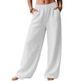 thumbnail image 2 of Women Wide Leg Palazzo Summer Flowy Pants Beach Vacation Clothes Elastic Waist Travel Trousers with Pockets White S, 2 of 9