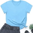 thumbnail image 4 of GEWSEY Womens Summer Cap Sleeve T-Shirts Casual Loose Fit Tunic Tops Crew Neck Tee Shirts (Sky Blue, 3XL), 4 of 5
