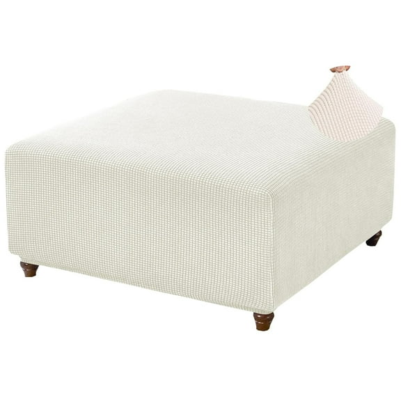 GoXteam Ottoman Cover Jacquard Design High Stretch Folding Storage Footstool Protector Fit Length 24"-30" Footrest Sofa Slipcovers Stool Cover (Ottoman Small, White)