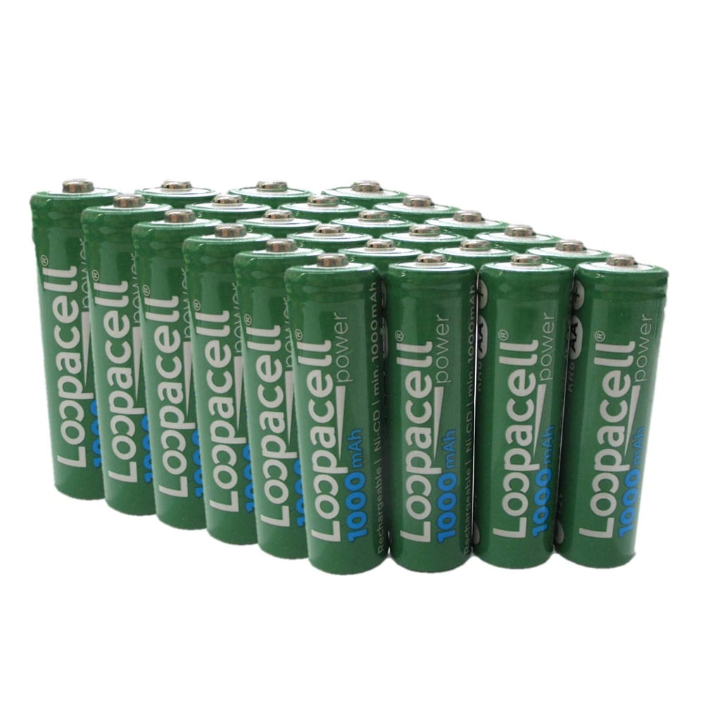 24 Loopacell AA Rechargeable NiCD Battery, 1.2V 1000mAh High Capacity AA Batteries for Solar Lights, Garden Lights