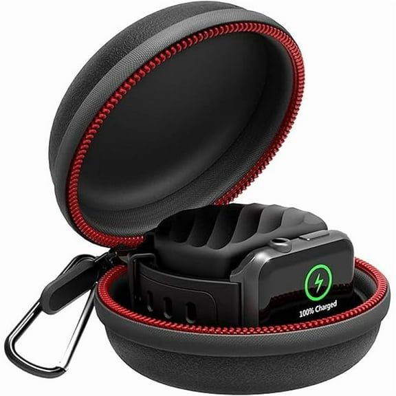 mjw001 Travel Case for Apple Watch Charger, Portable Carrying EVA Charging Dock Holder for 42mm 44mm 45mm 46mm iWatch Series 11/SE3/10/9/8/SE2/7/SE/6/5/4/3/2/1, with Night Stand Mode, Black