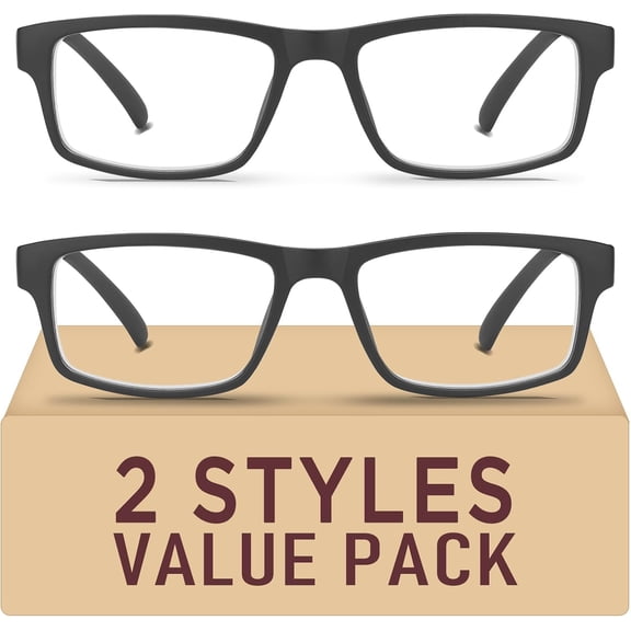 2 Pack Reading Glasses,Quality Blue Light Blocking Reading Glasses,Filter UV Ray/Glare Computer Readers,Stylish Lightweight Spring Hinges Eyeglasses for Women Men(2-pack Black,1.0)