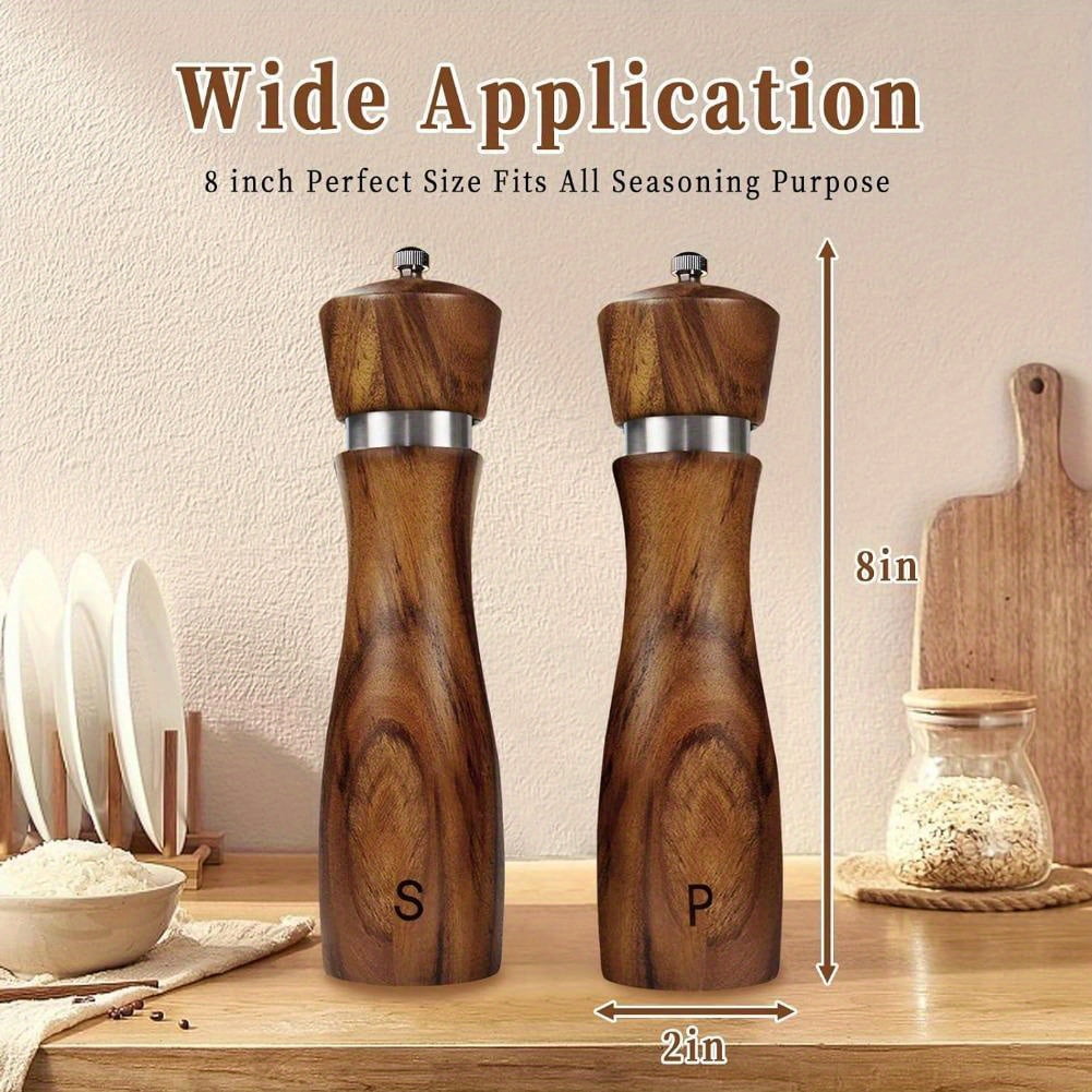 HAOMACRO 2PCS Manual Pepper Salt Grinder Set - Acacia Wood Grinder, a practical kitchen utensil, a beautiful gift for friends and family