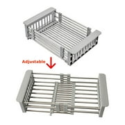 Expandable Dish Drying Rack Over The Sink Dish Basket Drainer with Telescopic Arms Functional Kitchen Sink Organizer for Vegetable, Fruit and Tableware