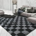 thumbnail image 3 of Conbriboy 5x7ft Black And Gray Area Rug For Living Room Classic Checkered Shaggy Rug Non-Slip High Pile Soft Fluffy Rug Sticker Included Fuzzy Carpet Bedroom Kids Toddler Room Nursery Playroom, 3 of 8