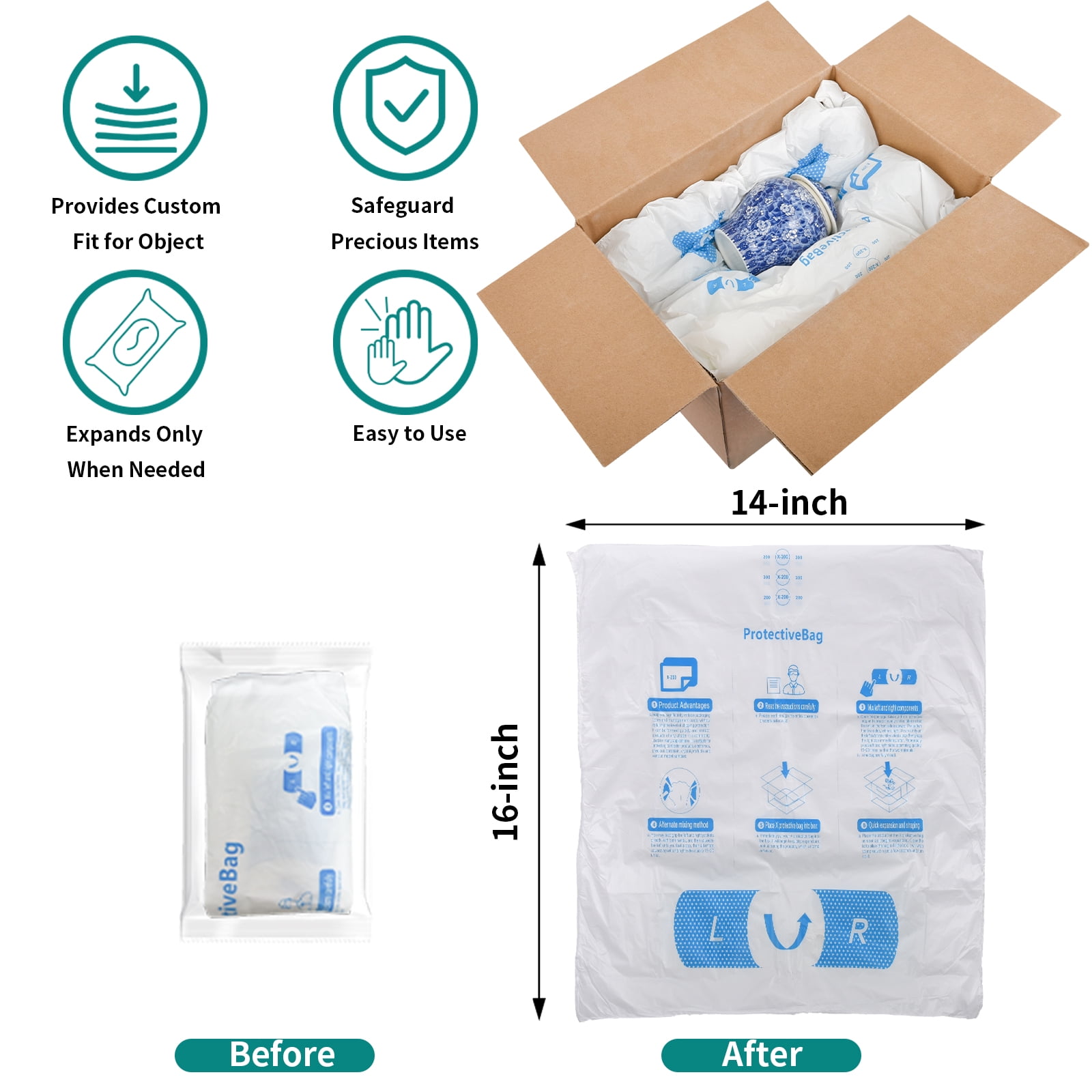 8 Pcs 14”x16” Expanding Foam Packaging for Irregular-Shaped Items - Shockproof Expandable Packing Foam, Protective Computer Shipping Material for Electronics & Fragile Devices
