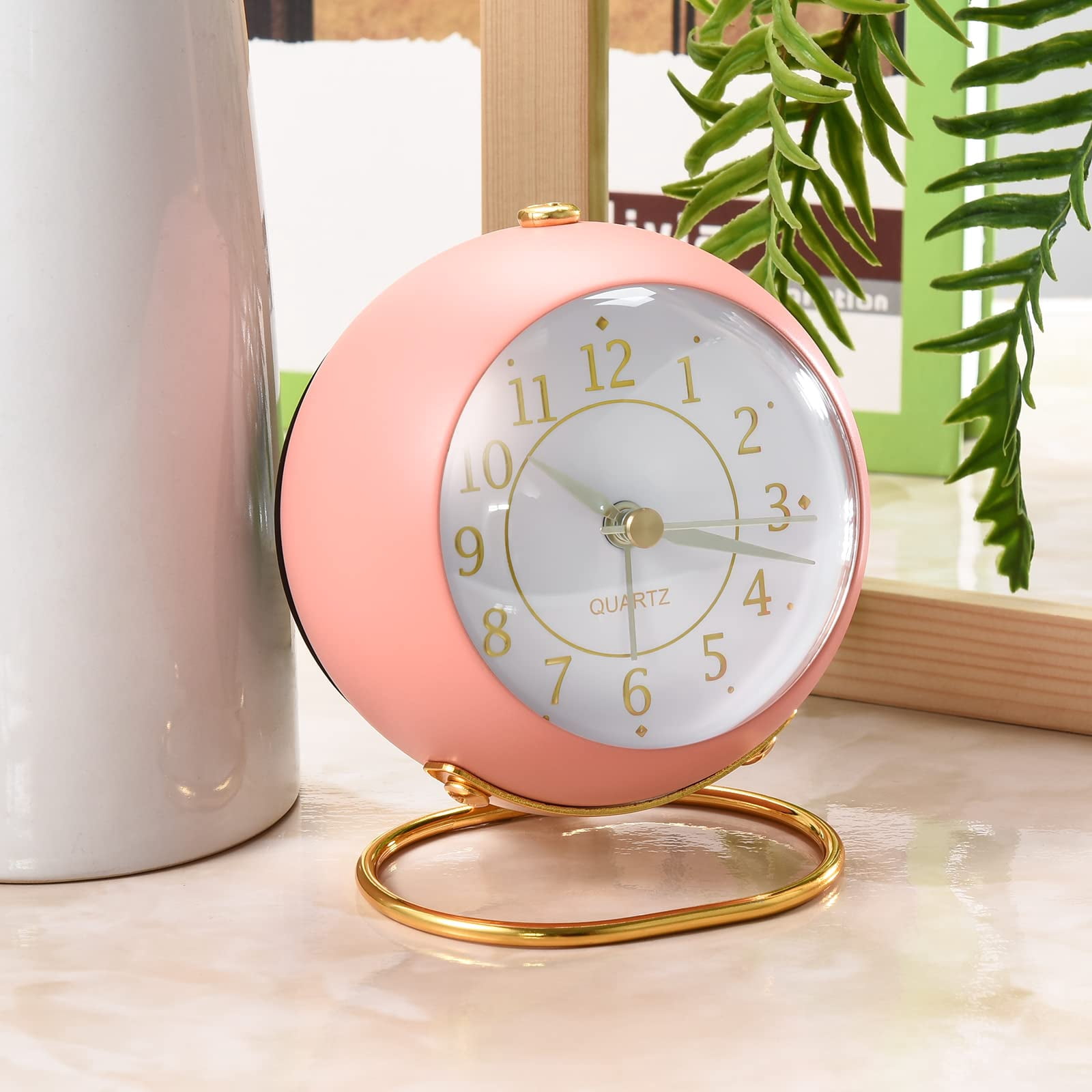 Analog Alarm Clocks Retro Backlight Cute Simple Design Small Desk Clock With Night Light Silent Non-ticking For Bedroom Travel Kitchen Bedside Desktop. (orange)