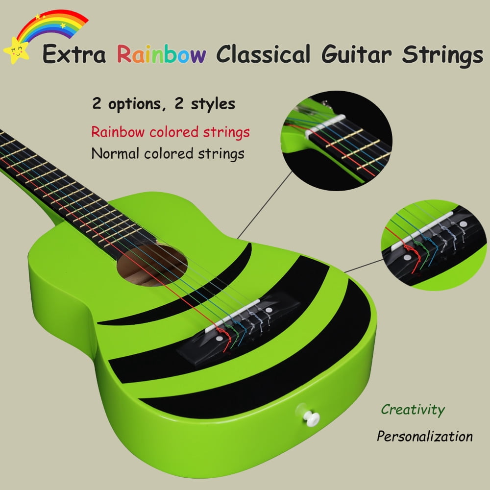 ADM 1/4 Kids Classical Guitar Kit, 30" Junior Guitar Set for Beginnners with Gig Bag, Clip on Tuner, Strap, Picks, Extra Strings, Storage Bag and Cleaning Cloth (Green Honey Bee)