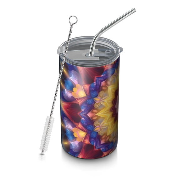 20oz Coffee Tumblers Colorful Tie Dye Flower Mandala Pattern Stainless Steel Vacuum Insulated Travel Tumbler Coffee Cups Mug with Lid and Straw with Cleaning Brush for Cold & Hot Drinks