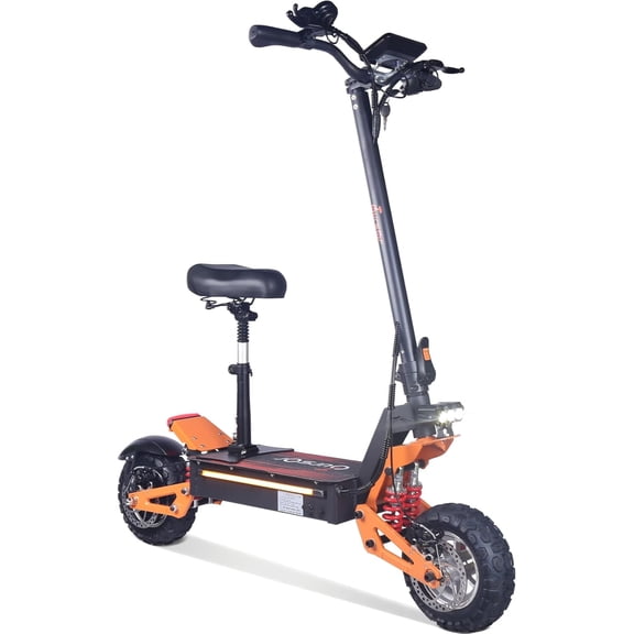 11" Electric Scooter with Seat for Adults，52MPH Max Speed, Up to70 Miles Range, 60V/38.8AH Battery, 6000W Dual Motor Portable Folding Commuting E-Scooter with Colourful Lighting