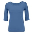 thumbnail image 4 of Sillenn Basic T Shirts Half Sleeve Tee Shirts Round Neck Soft Casual Tee Basic Layering Top Dressy Casual T-Shirts Base Layer 1/2 Sleeve Tops for Women Tight Casual Basic Tees Blue L, 4 of 9