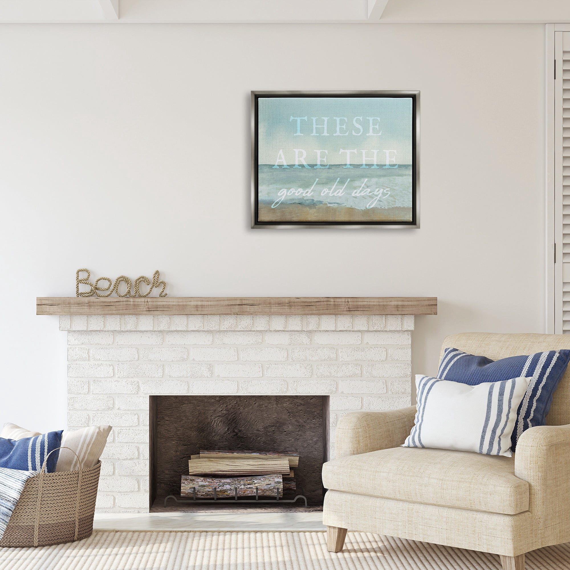 Stupell Industries Good Days Coastal Phrase Abstract Painting Gray Floater Framed Canvas Art Print Wall Art, 31 x 25