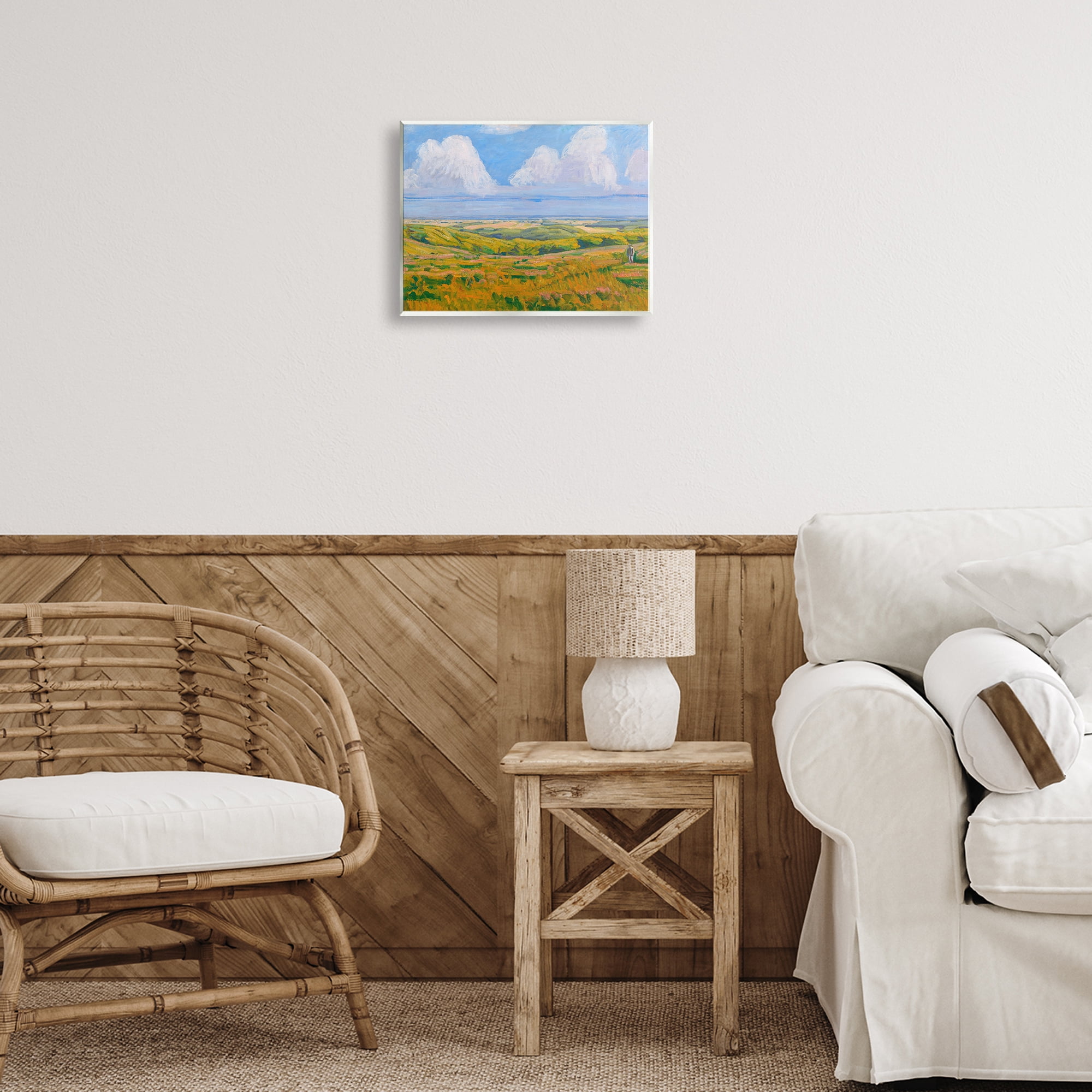 Stupell Industries Clouds over Classic Country Landscape & Nature Painting Unframed Art Print Wall Art, 14 x 11