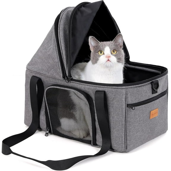 BurgeonNest Top-Expandable Large Cat Carrier, Soft Sided Cat Bag Carrier for Medium Large Pet 15 lbs, Upgrade Small Dog Car Seat, Puppy Travel Bag with Semi-Open Mode Canopy