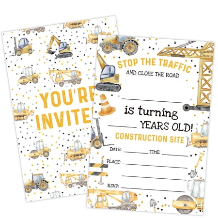 Build-A-Party Truck Invitations: 20 Fun Construction-Themed Birthday Invites with Envelopes for Kids, Perfect for Celebrating Little Builders' Special Day!