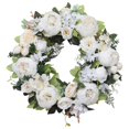 thumbnail image 1 of Corona de peonías artificiales para puerta de entrada, regalo decorativo para interiores y exteriores. Blanco, 1 of 9