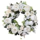 thumbnail image 1 of Corona de peonías artificiales resistente para puerta de entrada, decoración de interiores y exteriores para fiestas. Blanco, 1 of 9