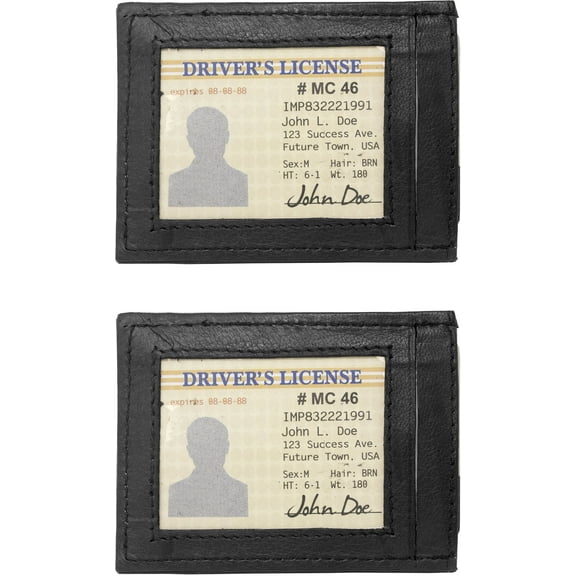 Set of 2 - Made in India Genuine Cowhide Slim Leather Front Pocket Wallet and Magnetic Money Clip (Black)