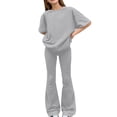 thumbnail image 4 of CCRFTGI Summer Outfits for Kids Girls Size 8 Casual Lounge 2 Piece Outfits Oversized T Shirts and Flare Pants High Waist Active Gym Clothing Sets Gray 12-13 Years, 4 of 7