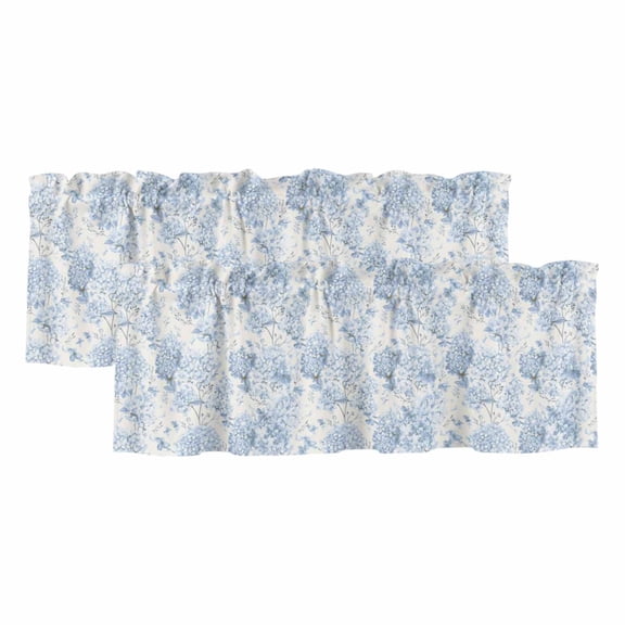 2 Pack Windows Valance for Kitchen,Blossoms Hydrangea Floral Rod Pocket Short Curtain Panels Window Treatment for Bathroom Bedroom Living Room,Blue Flowers