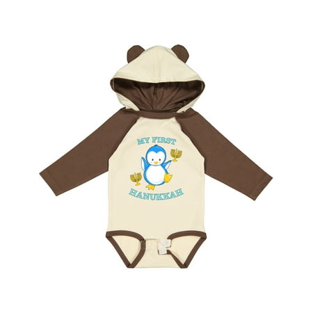 

Inktastic My First Hanukkah with Cute Penguin Gift Baby Boy or Baby Girl Long Sleeve Bodysuit