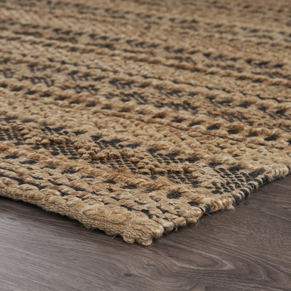 LR Home Ollie 9' x 12' Brown/Black Chevron Striped Braided Jute Indoor Area Rug