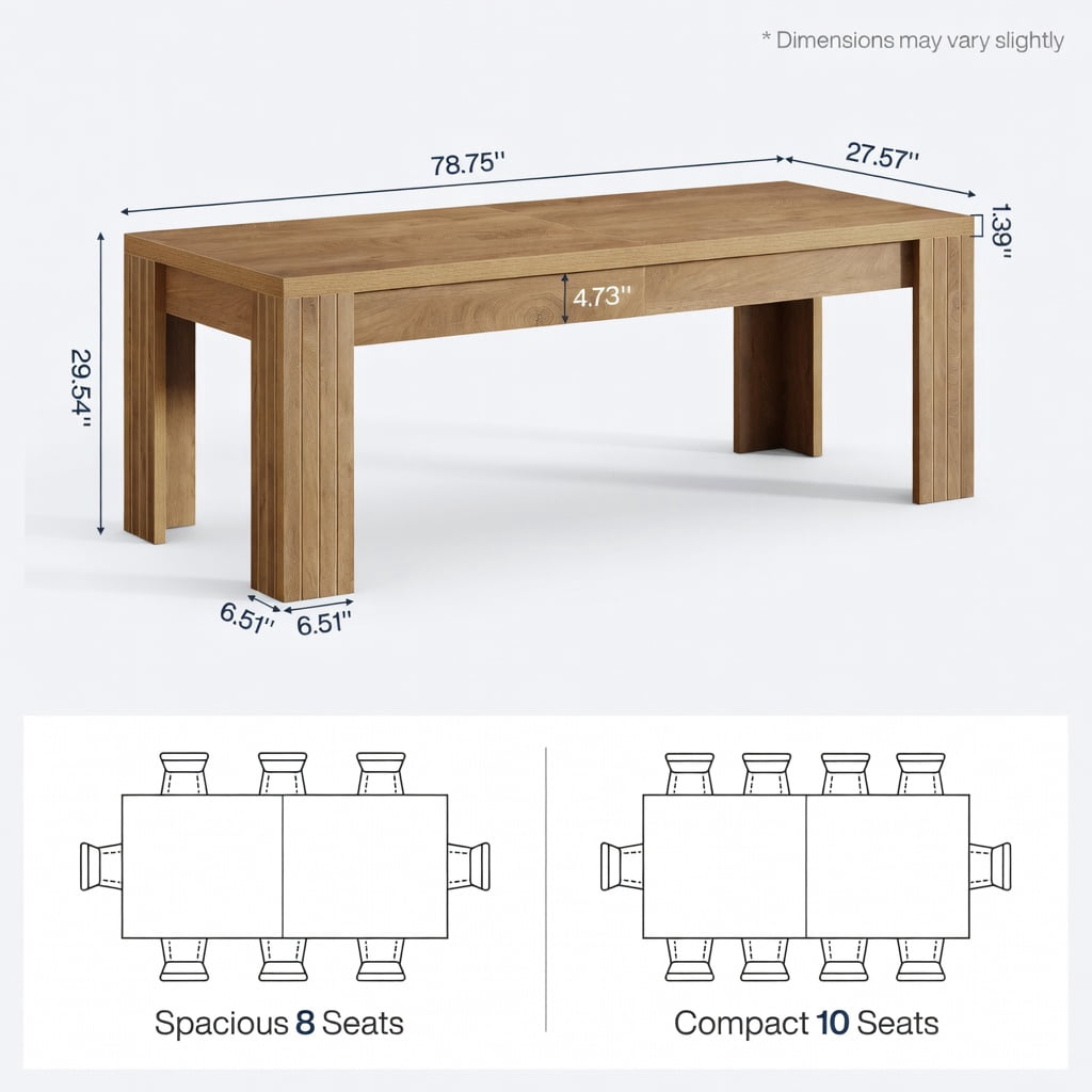 Hommoo 78.7 Inch Farmhouse Dining Table for 6–10 People, Rectangular Kitchen Table, Scratch-Resistant MDF Surface, Easy Assembly, Brown