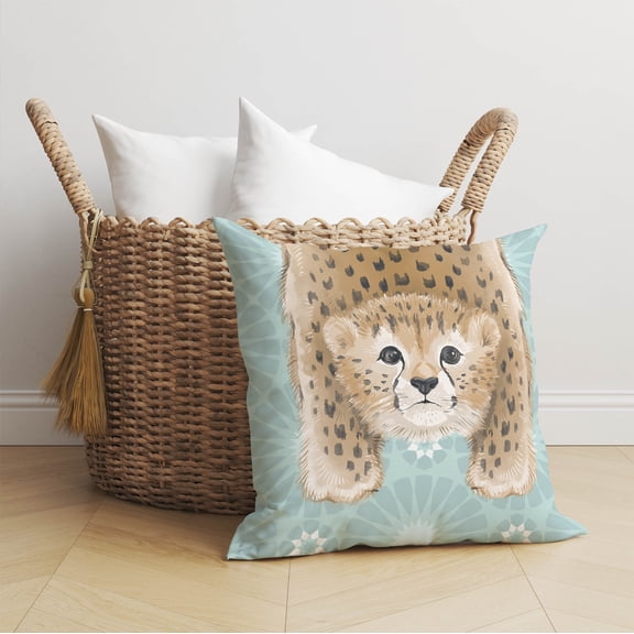 Lil Lying Leopard Tile Blue Throw Pillow