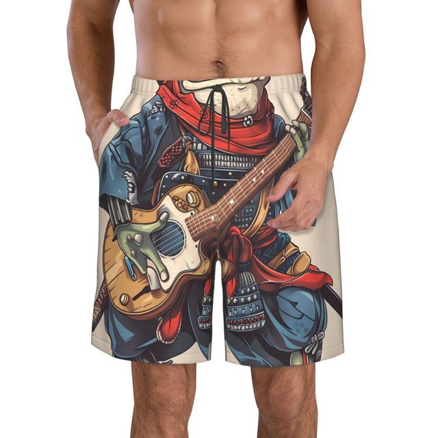 Fotbe Samurai Frog Guitar Trajes de Baño Estampados para Hombre, Shorts de Verano de Secado Rápido, Ropa de Playa, Bañadores-3X-Large