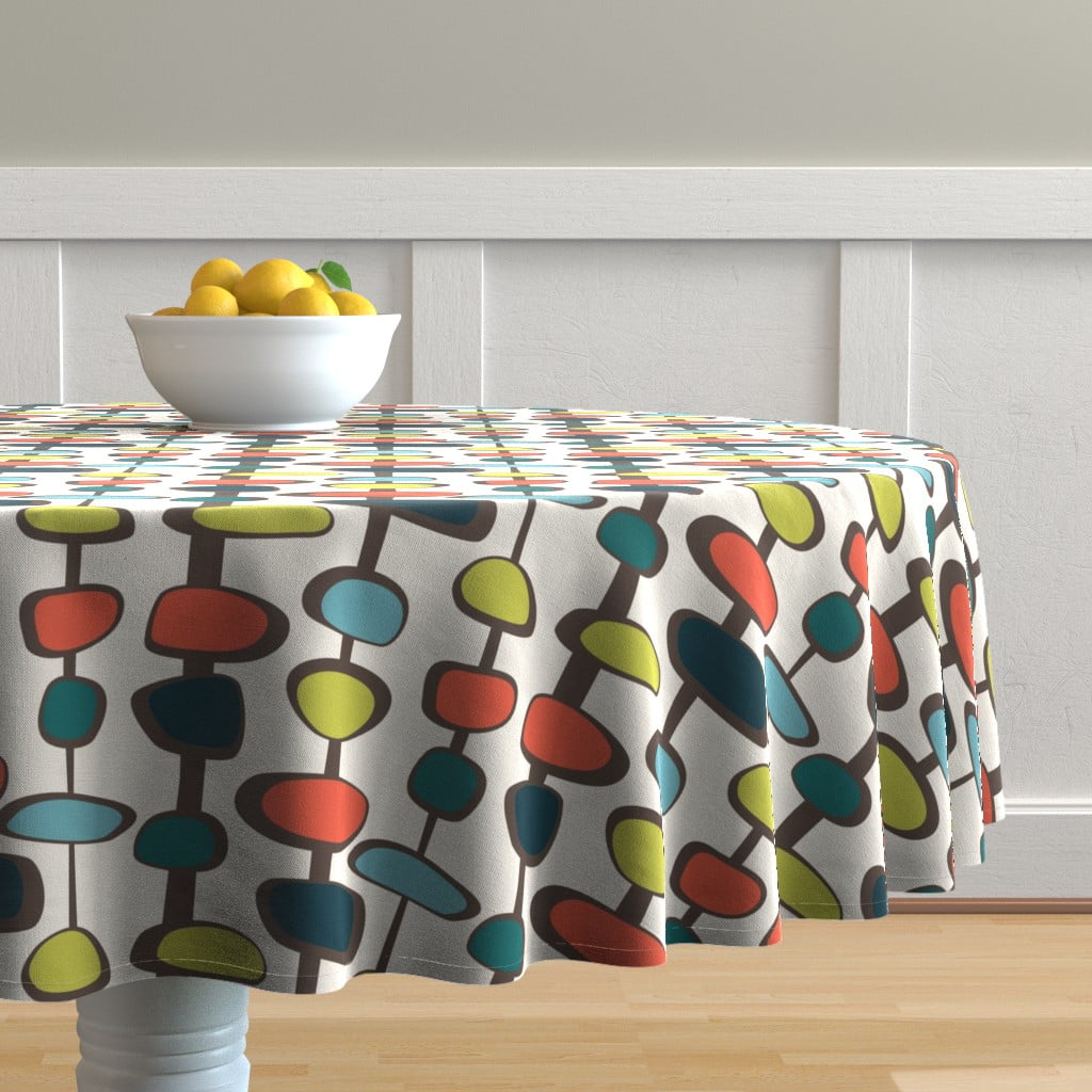 Round Tablecloth Mid Century Modern Vintage Retro 1950S Decor Cotton