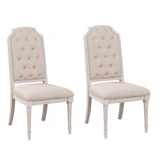 Benjara Side Chair with Tapered Legs and Button Tufted Back, Set of 2, Beige