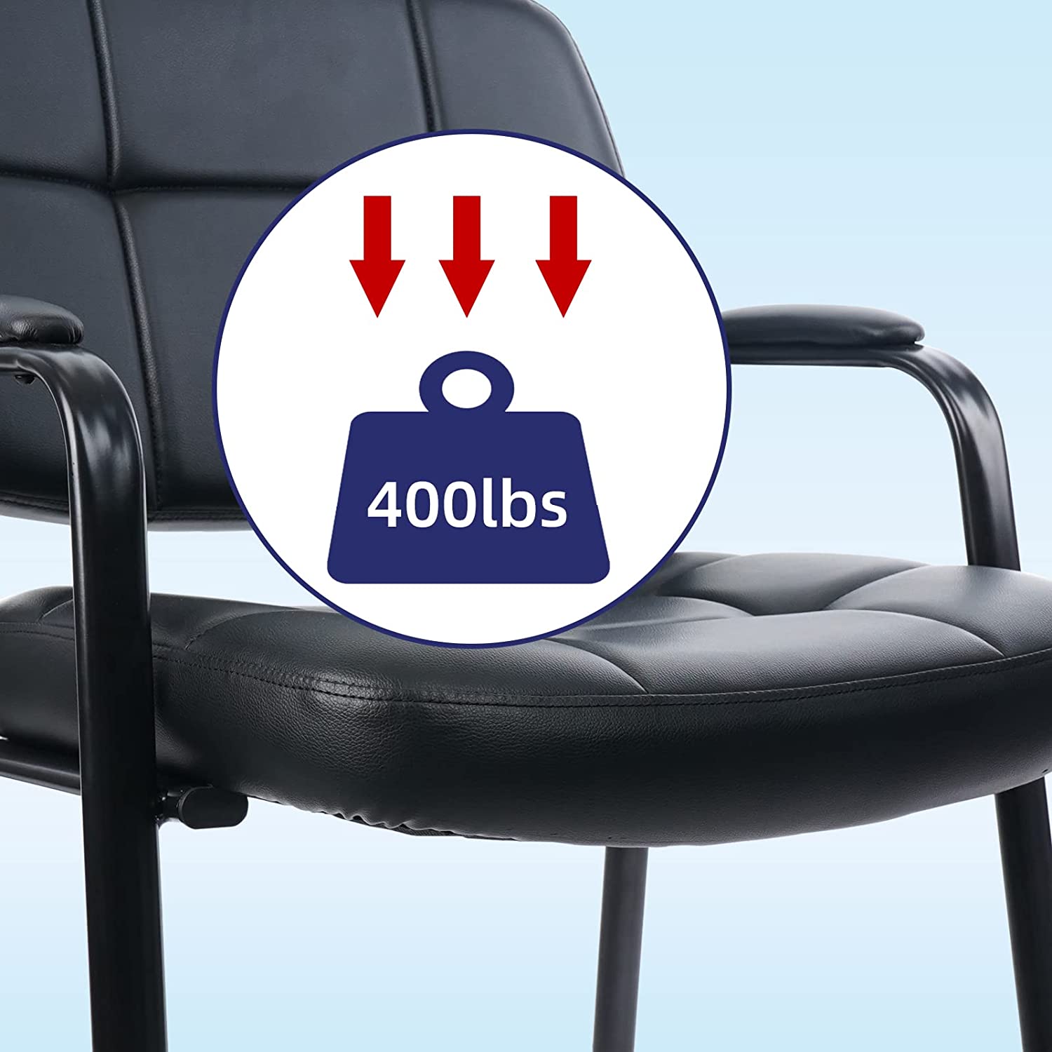 CLATINA Big & Tall 400lbs Waiting Room Guest Chair, Leather Office Reception Chair No Wheels with Padded Arms for Elderly Home Desk Conference Room Lobby Side Salon Clinic, Black(4 Pack) - image 4 of 8