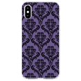 thumbnail image 1 of DistinctInk Clear Shockproof Hybrid Case for iPhone X / XS (5.8" Screen) - TPU Bumper, Acrylic Back, Tempered Glass Screen Protector - Purple Black Damask Floral - Floral Damask Pattern, 1 of 5